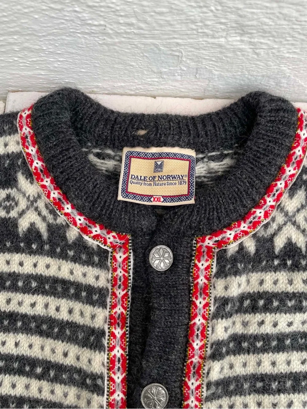Dale of Norway Black, White & Red Nordic Wool Cardigan